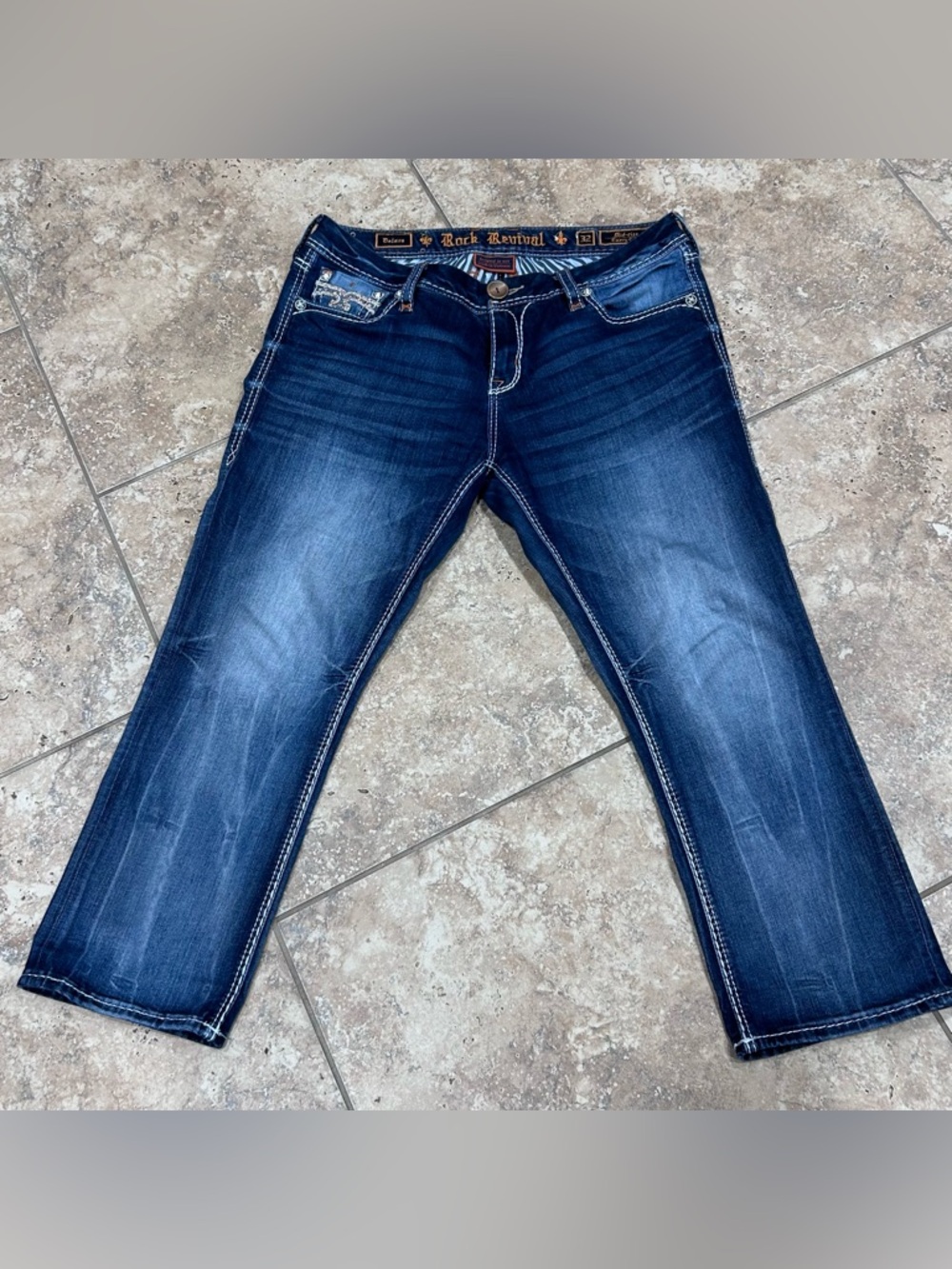 Rock Revival Delara Cropped Jeans with Orange Label & White Contrast Stitching